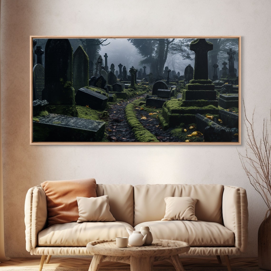 Moss Covered Cemetery Haunted Graveyard Fog Spooky Halloween Wall Art - Image 4