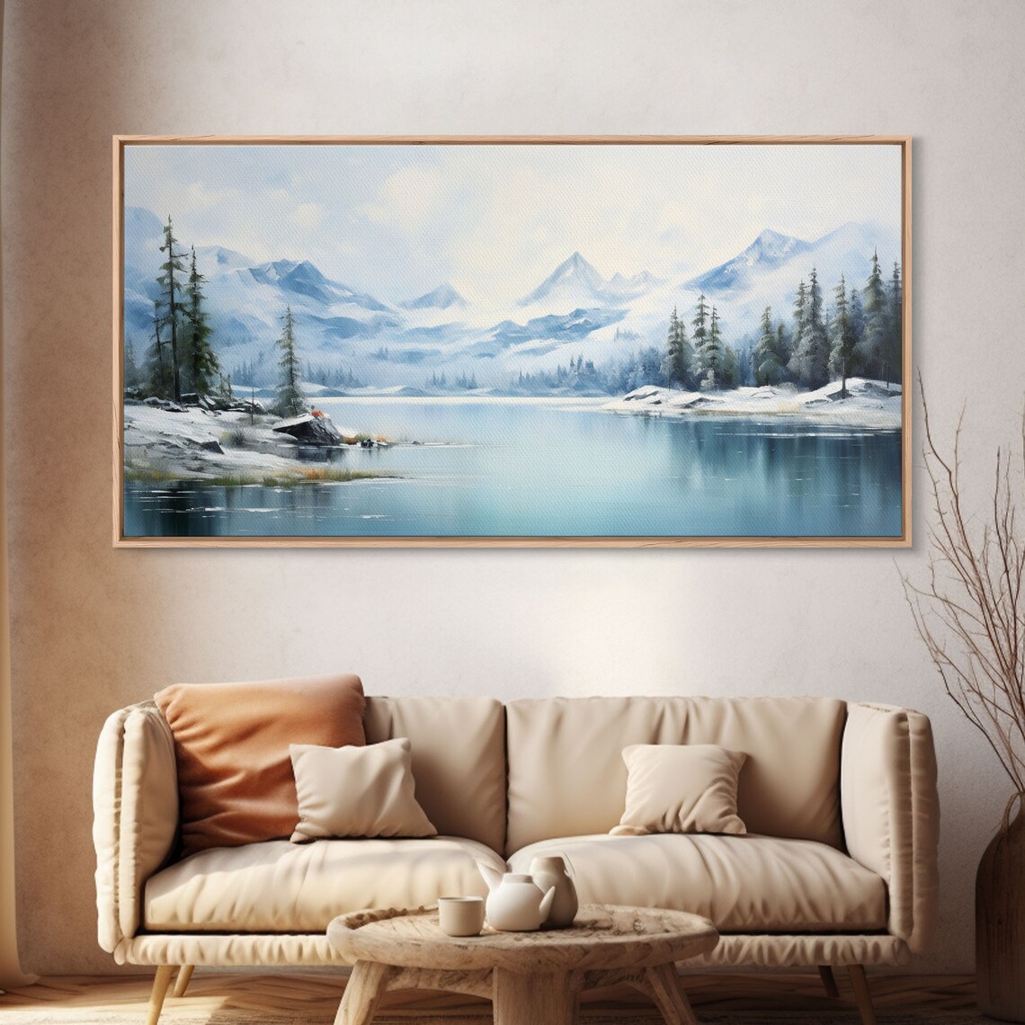 Winter Mountain Lake Snowy Peaks Serene Watercolor Landscape Poster - Image 2