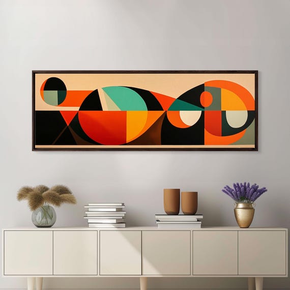 Vintage Style Mcm Abstract Art Geometric Patterns Above Sofa Modern Art Modern Home Decor Boho Style Minimalist Wall Art