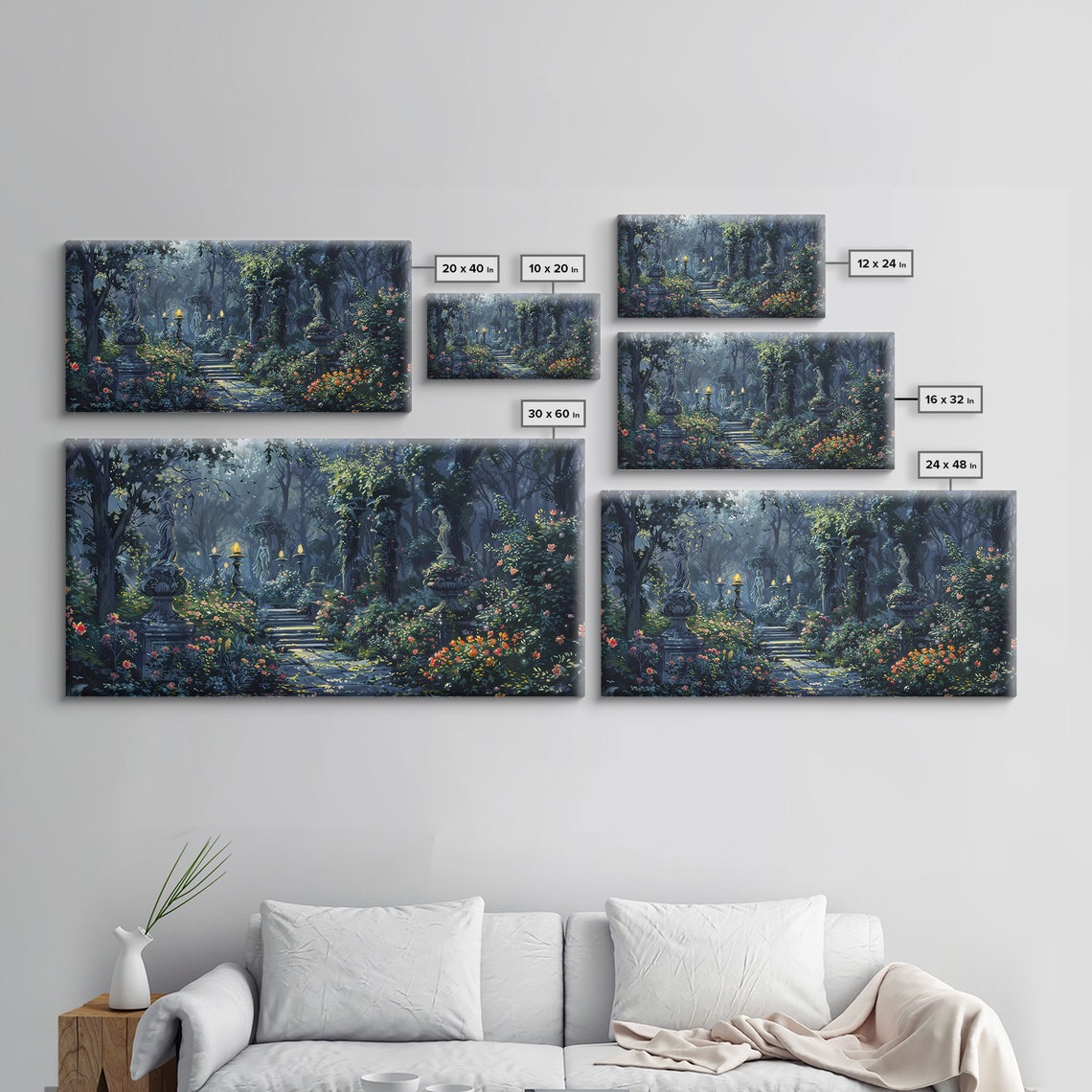 Creepy Victorian Hedge Maze Statues Lantern Path Dark Academia Print - Image 2