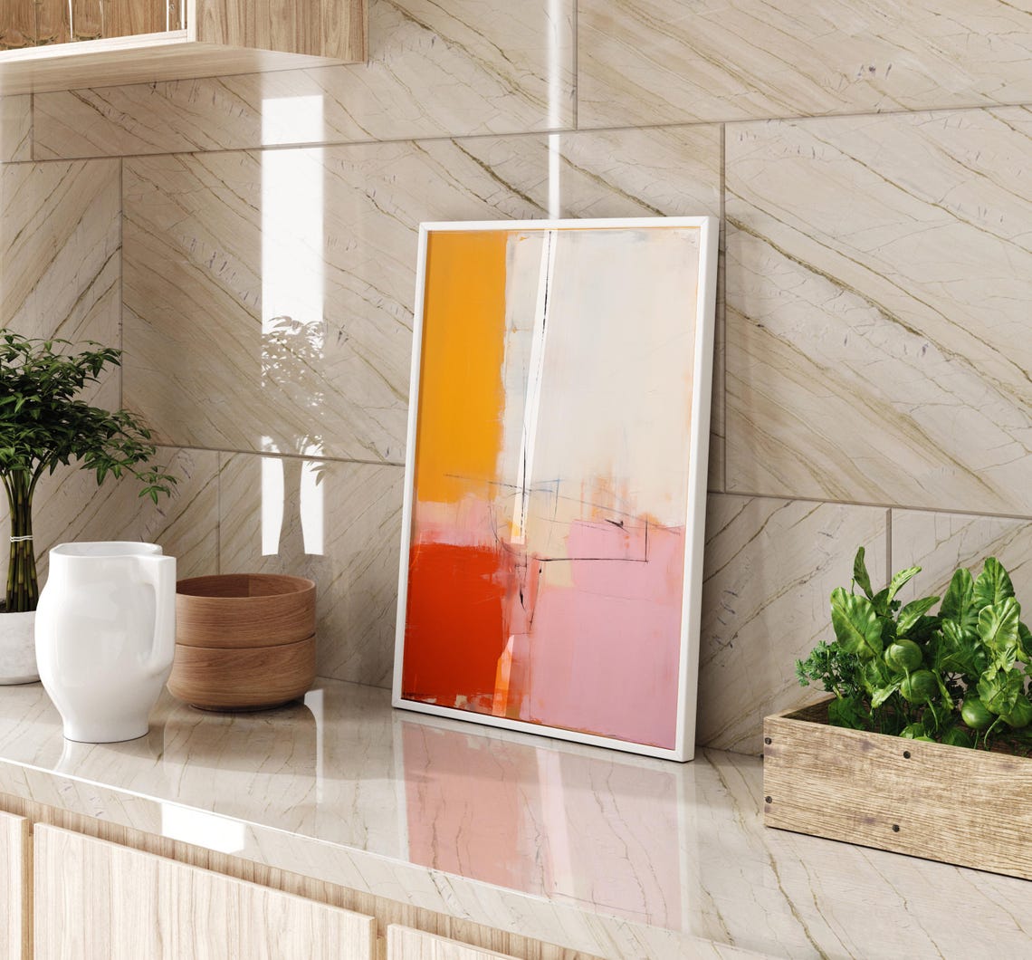 Orange Cream Red Pink Color Block Minimalist Abstract Wall Poster - Image 3