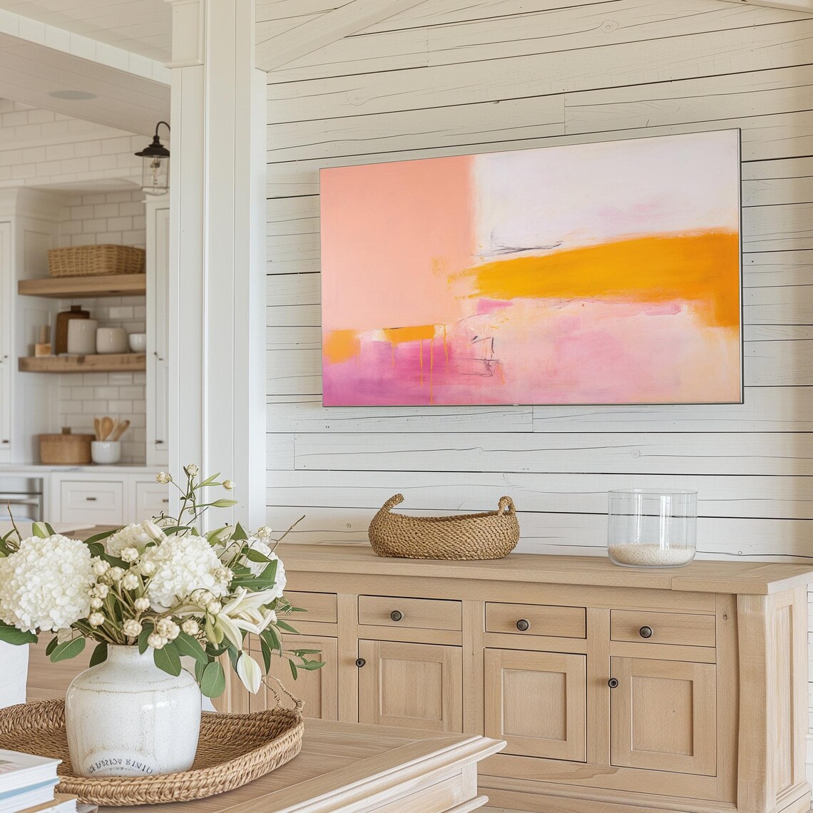 Abstract Frame Tv Art Art For Frame Tv Summer Abstract Oil Painting Pink Orange Abstract Modern Art 069 - Image 2