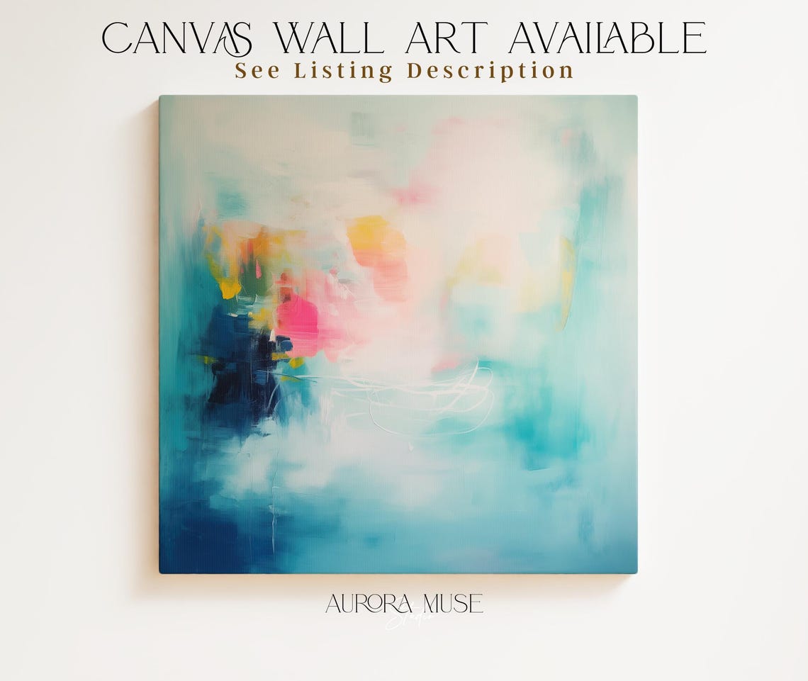 Misty Turquoise Navy Gold Abstract Dreamy Modern Square Wall Poster - Image 2