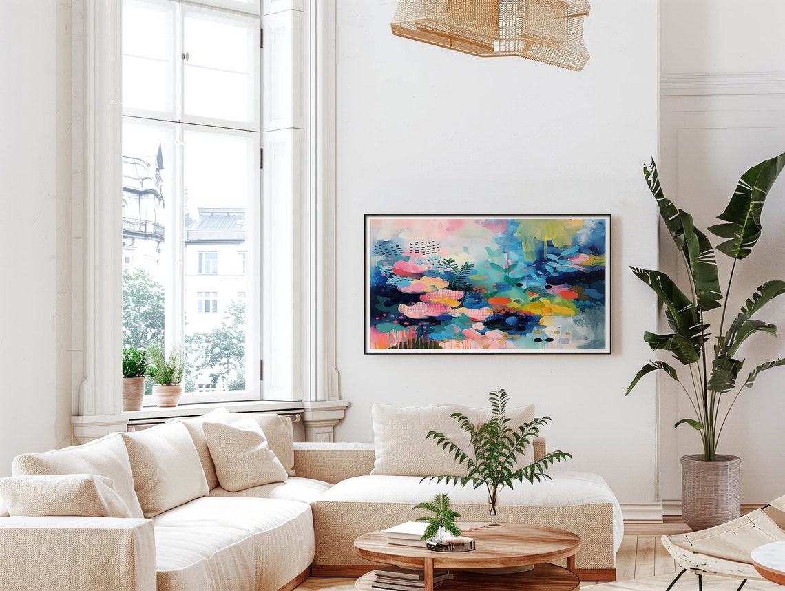 Lush Teal Pink Navy Garden Botanical Colorful Abstract Wall Poster - Image 5