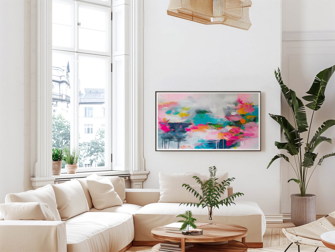Bold Pink Teal Abstract Painting With Expressive Drips Wall Poster - Image 5