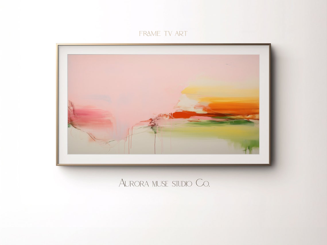 Blush Pink Minimal Abstract Sunset Hues Modern Oil Painting Wall Art - Image 4