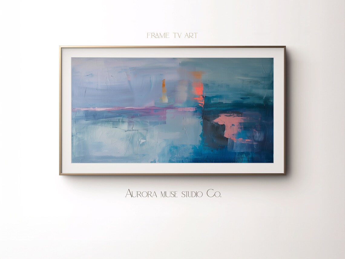 Moody Blue Gray Minimal Abstract Painting With Red Accent Art Poster - Image 4