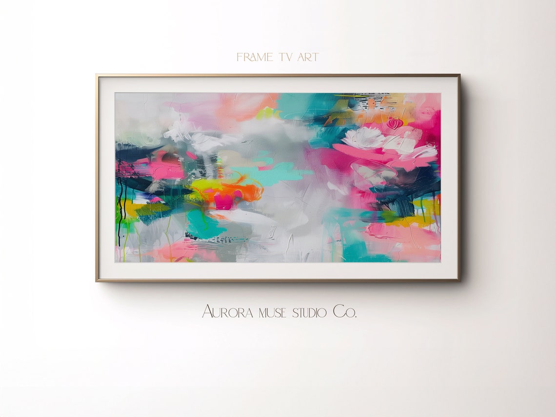 Colorful Pink Teal Abstract Painting Multi Panel Collage Wall Poster - Image 4