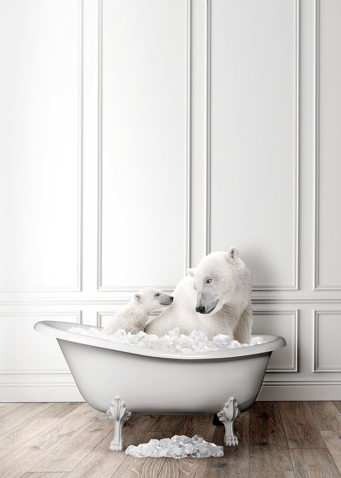 Mom And Baby Polar Bears In Bathtub Whimsical White Photo Print - Image 2