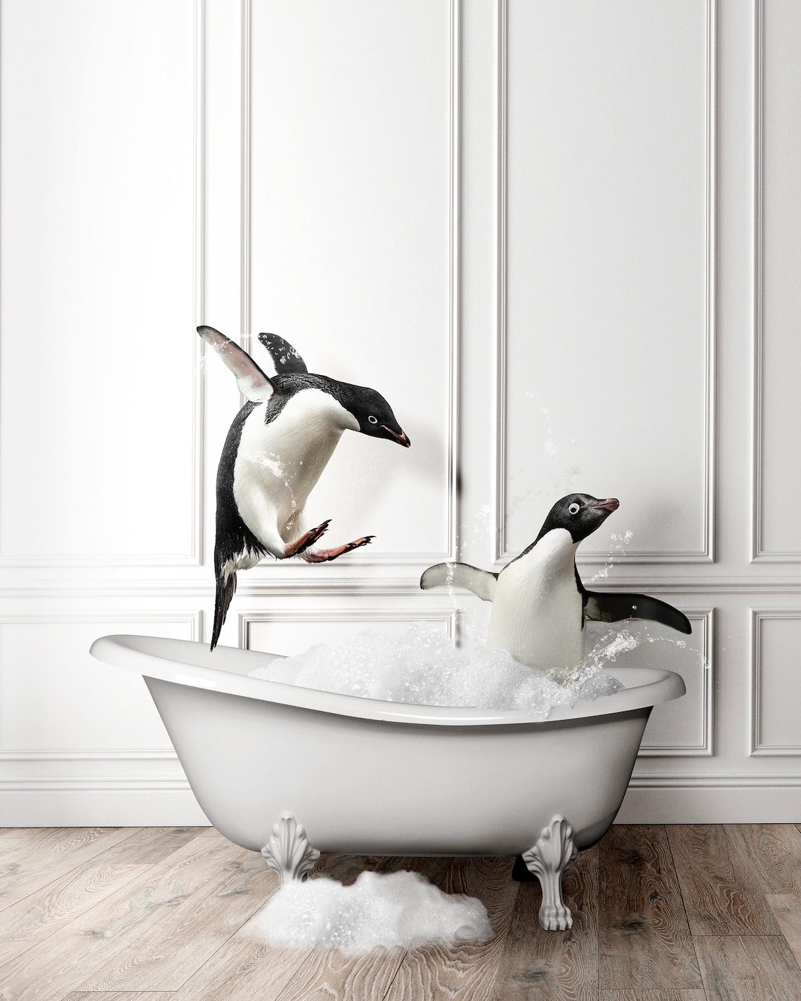 Adorable Penguins In Tub Bathroom Art Print - Image 2