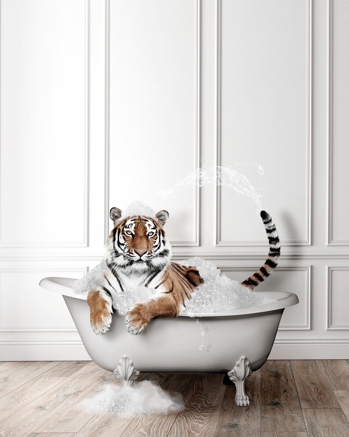 Adorable Tiger In Tub Bathroom Art Print - Image 2