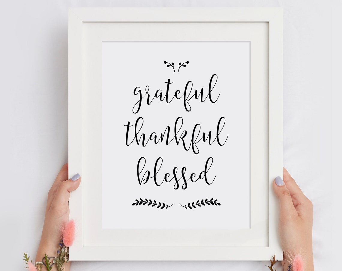 Grateful Thankful Blessed Script Botanical Thanksgiving Quote Poster