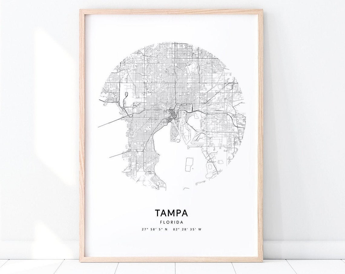 Tampa Florida Circular Street Map Minimalist City Line Art Poster