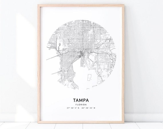 Tampa Map Print Florida Usa Art Poster City Street Road Modern Minimalist Home Office Decor Wall