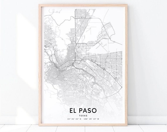 El Paso Map Print Texas Usa Art Poster City Street Road Black White Modern Wall Office Decor