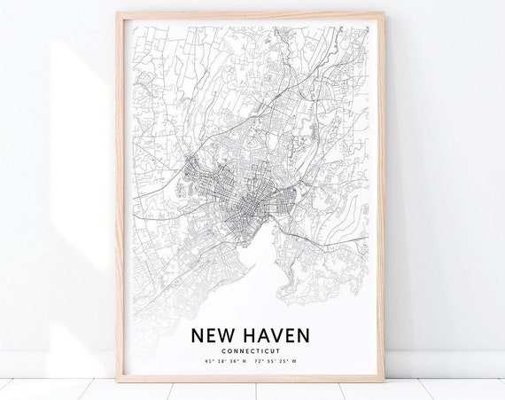 New Map Print Connecticut Art Poster City Street Road Minimalist Modern Office Decor Wall