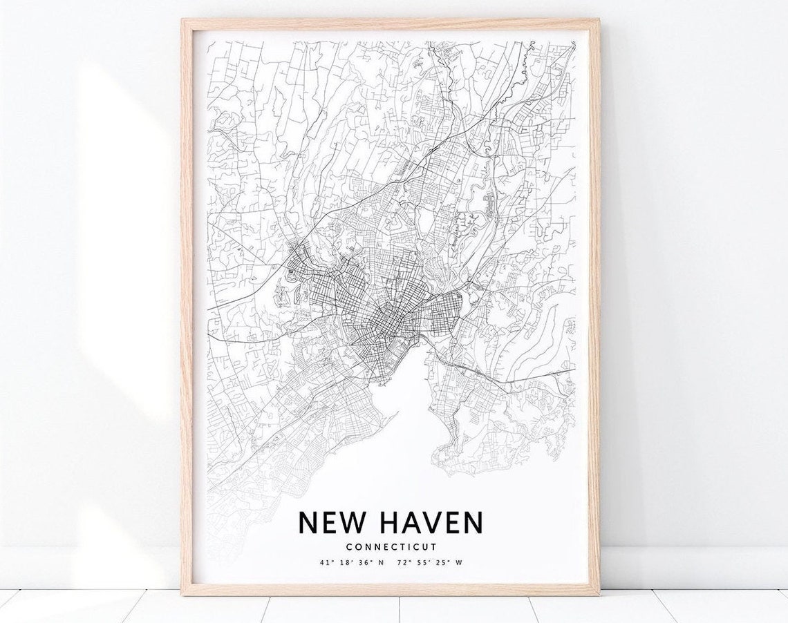 New Map Print Connecticut Art Poster City Street Road Minimalist Modern Office Decor Wall