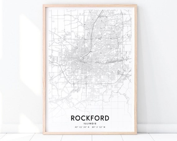 Rockford Urban Map Print Illinois Usa Art Poster City Street Road Modern Wall Home Office Decor