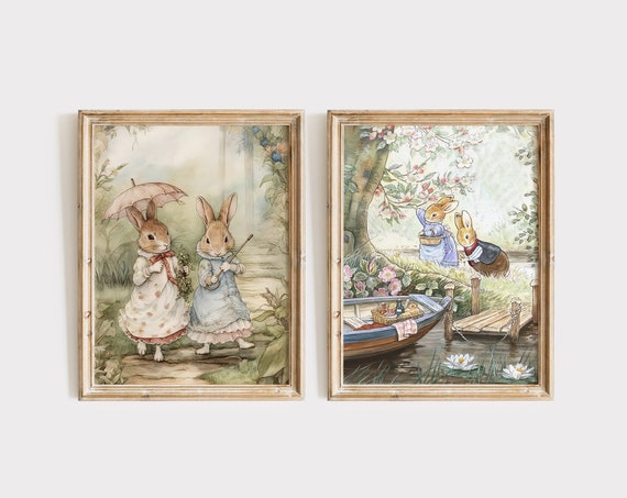 Vintage Beatrix Potter Bunnies Art Print, Nursery Decor