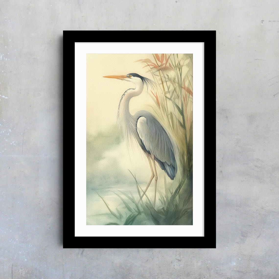 Great Blue Heron Misty Marsh Watercolor Serene Wetlands Bird Poster - Image 4
