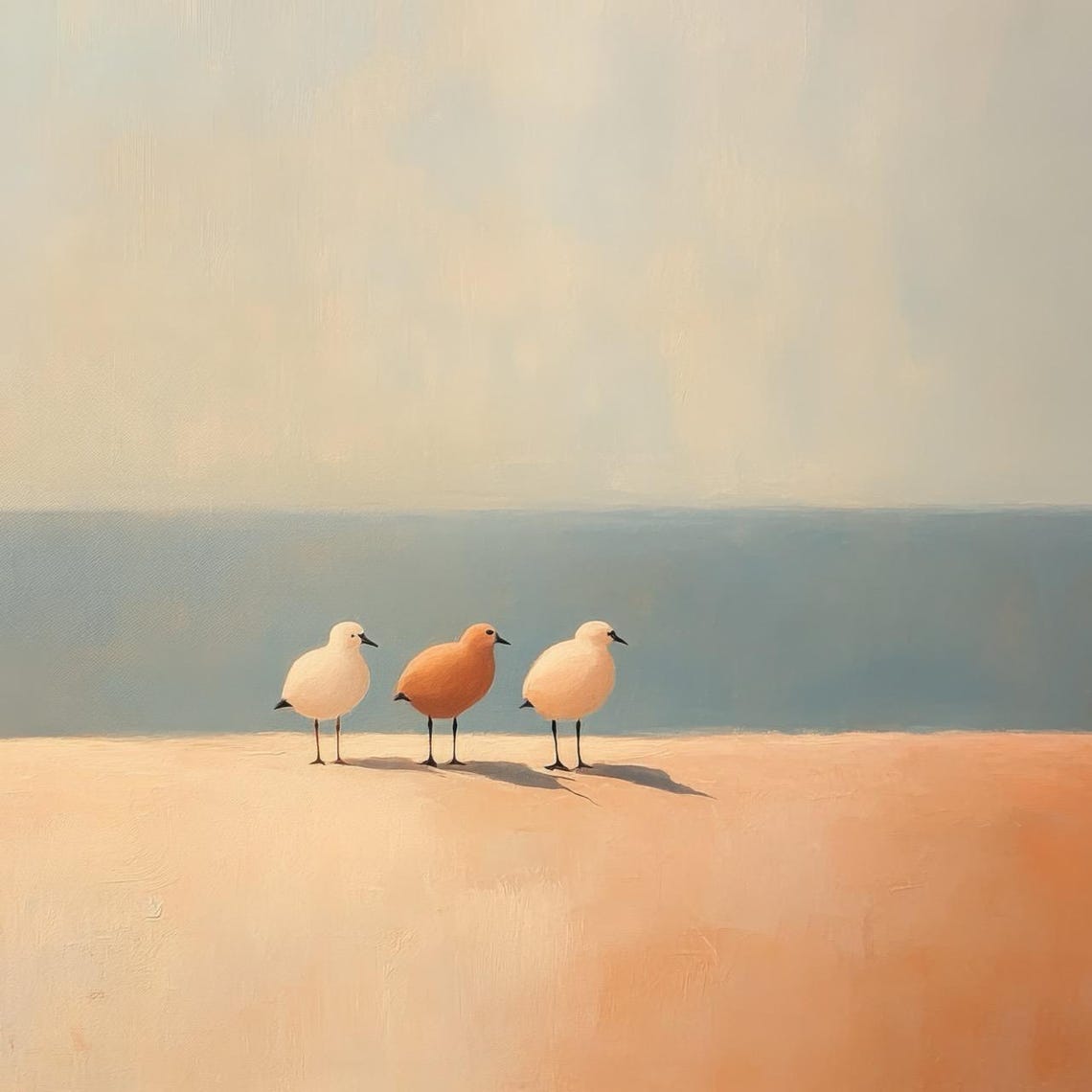 Three Beach Birds Facing Ocean Minimalist Coastal Bird Wall Art Print - Image 3