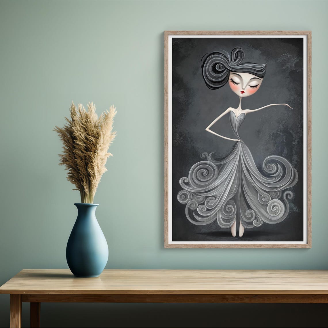 Whimsical Ballerina Swirling Grey Tutu Dark Background Ballet Poster - Image 2