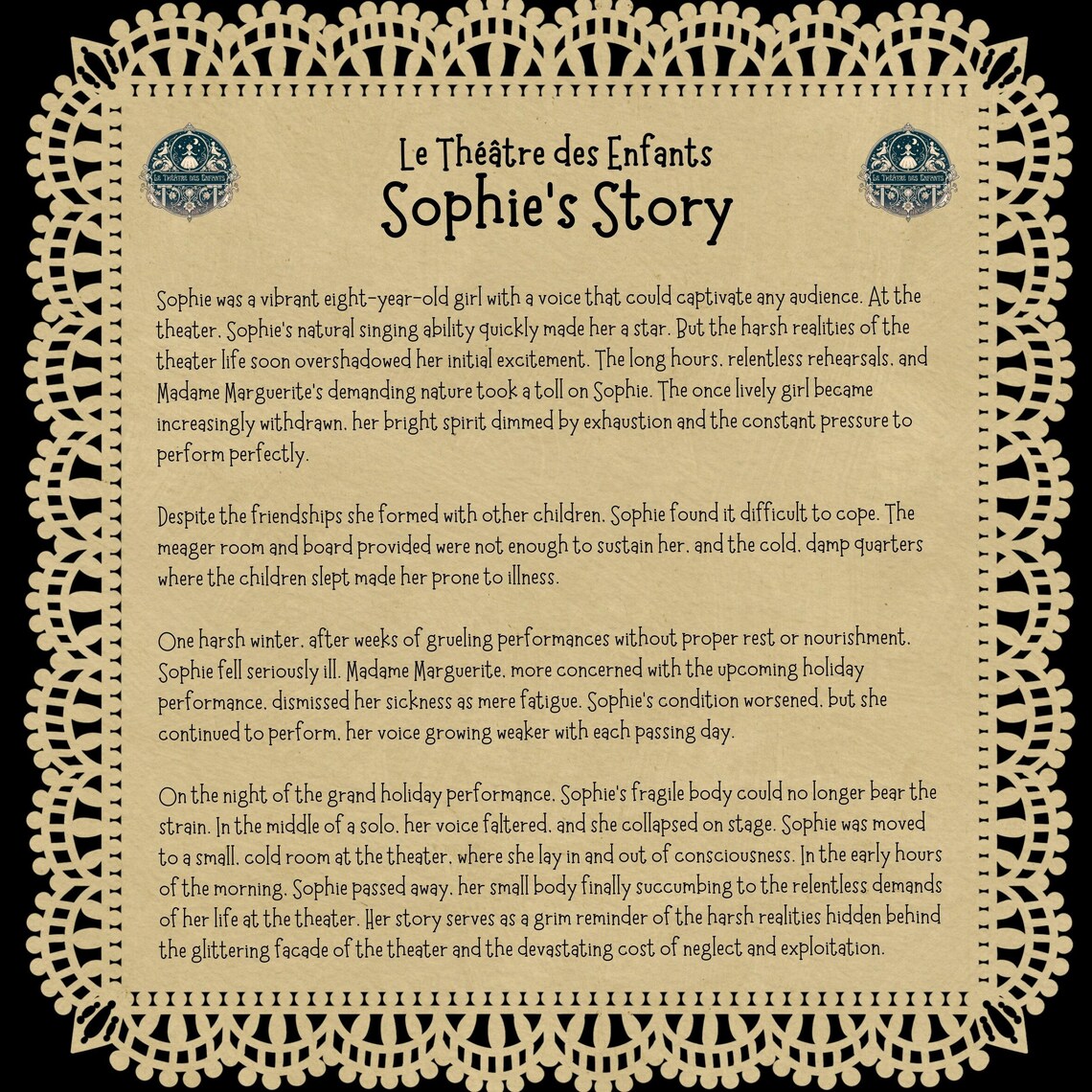 Sophie Story Vintage Theater Lace Border Storybook Text Wall Art Print