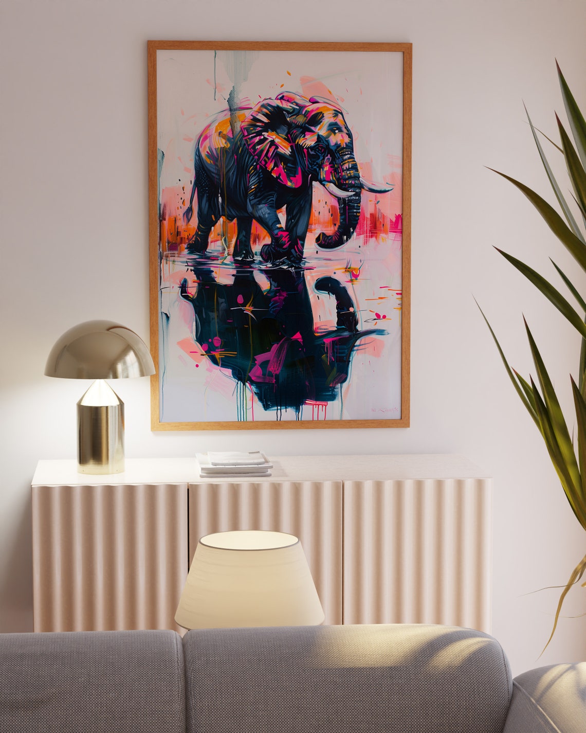 Abstract Elephant Wading in Water Pink Teal Splash Art Poster - Image 4