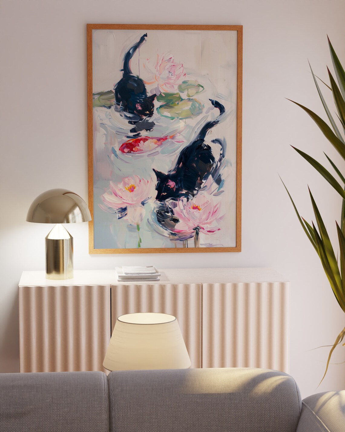 Monet-Inspired Black Cat and Water Lily Art Print - Image 4