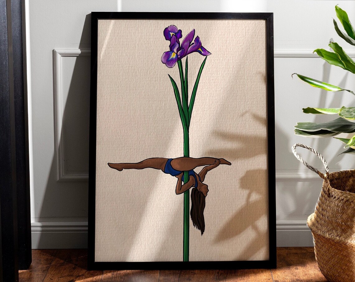 Pole Dance Flower Print, Iris Botanical Art Print