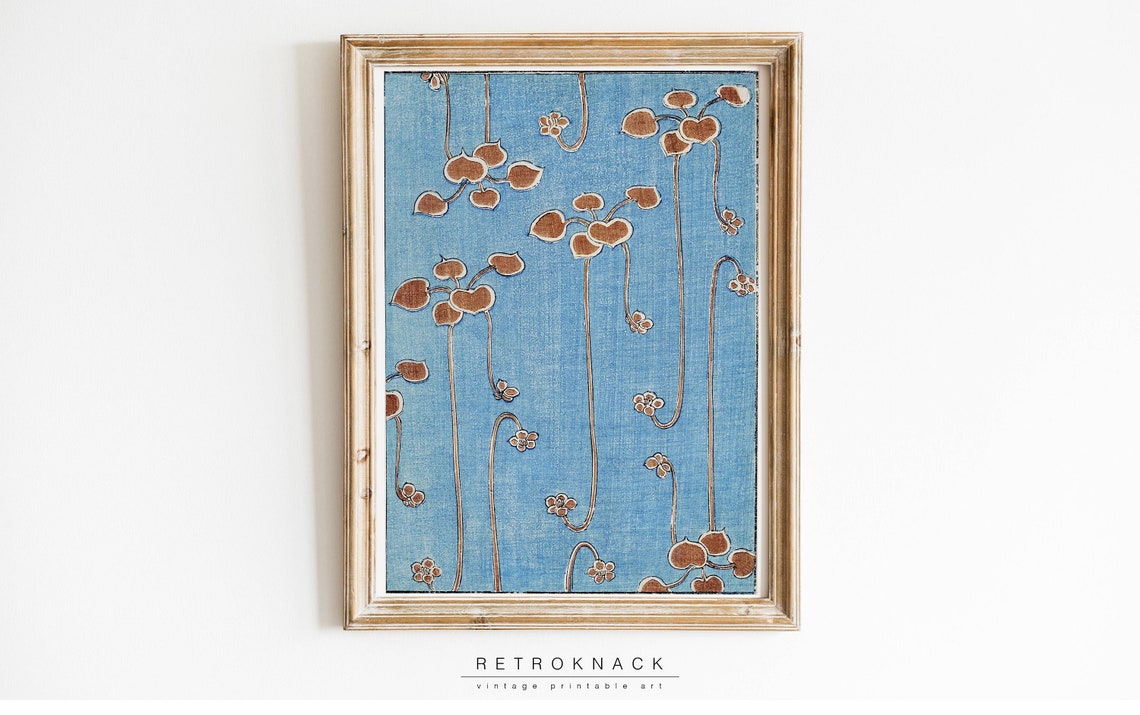 Watanabe Seitei Botanical Woodblock Blue Ground Leaf Art Poster - Image 2