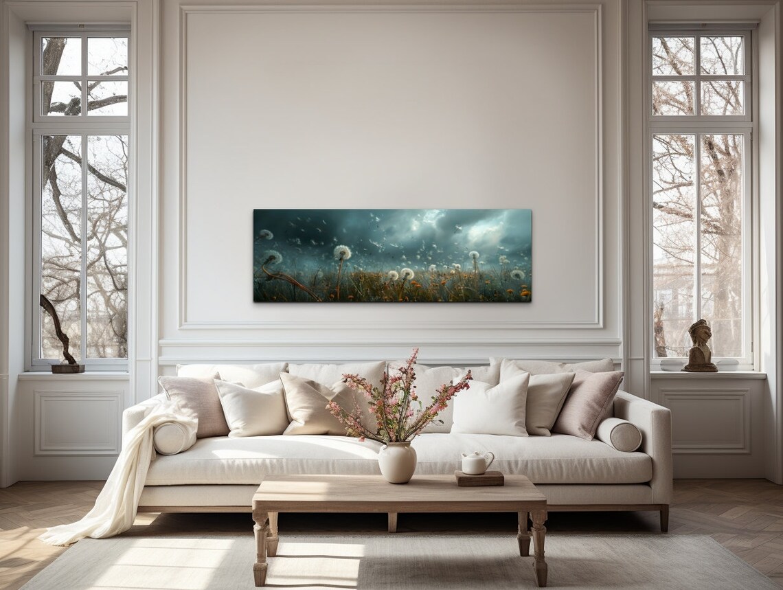 Gloomy Cloudy Dandelion Meadow Wall Art Print - Image 6