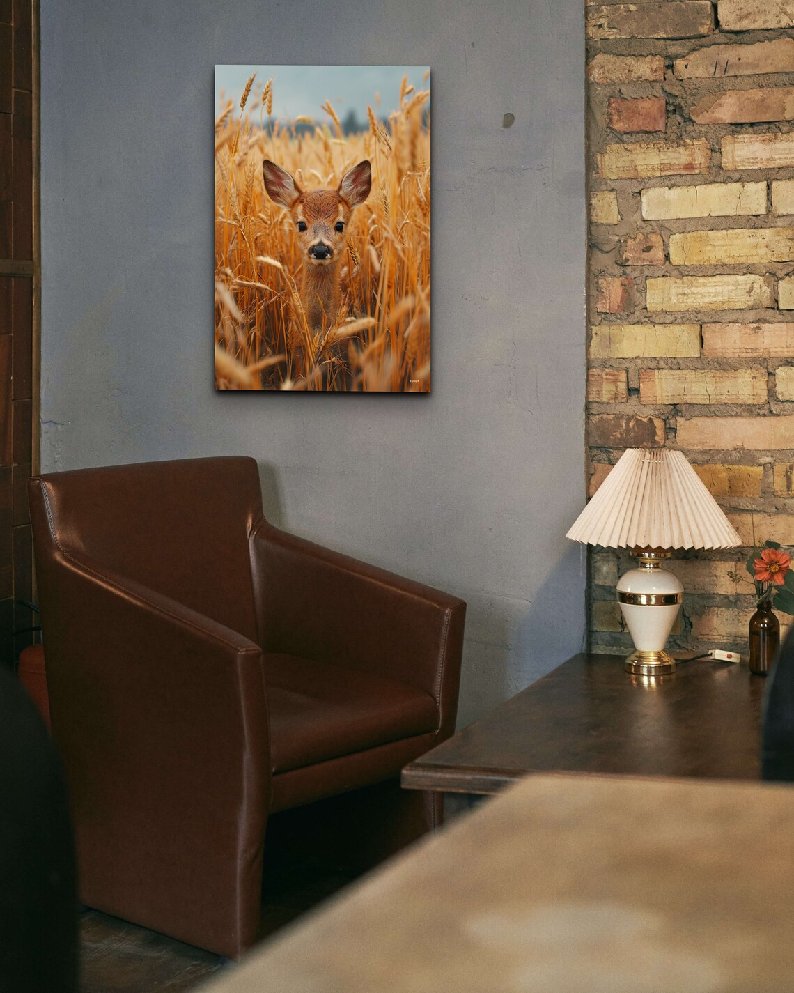 Baby Deer Fawn in Golden Wheat Field Wildlife Portrait Poster - Image 4