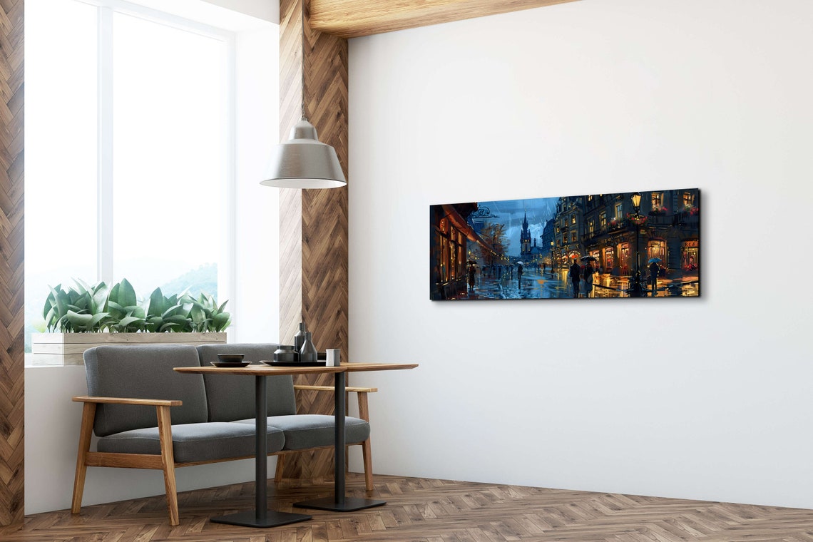 Rainy European Old Town Street Night Panoramic Cityscape Poster - Image 4