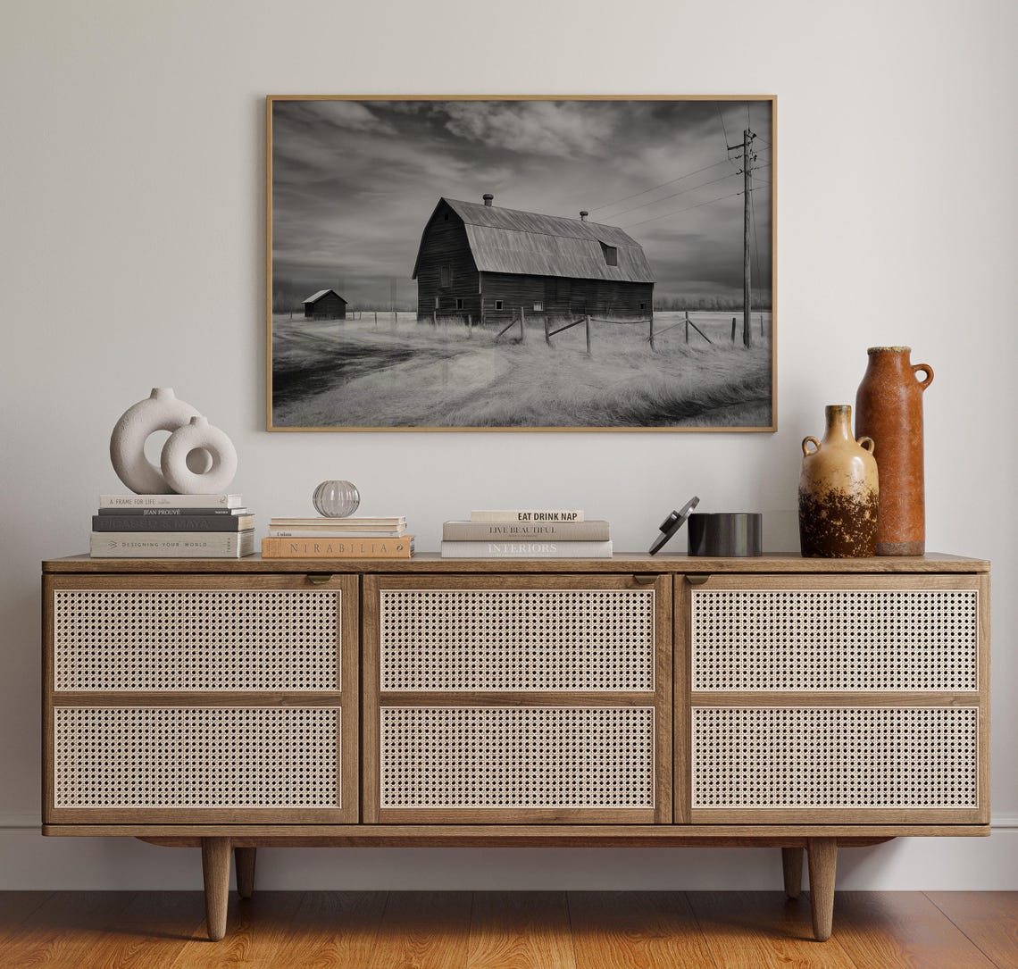 Weathered Barn Black And White Rural Landscape Photography Poster