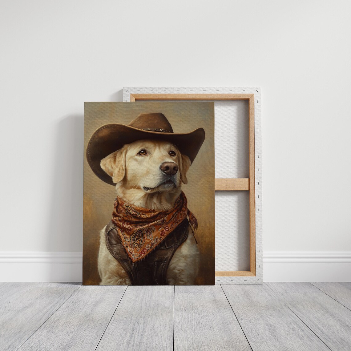Cowboy Golden Retriever Art Rustic Western Dog Decor Vintage Farmhouse Pet Portrait Bandana Dog Wall Art Poster - Image 4