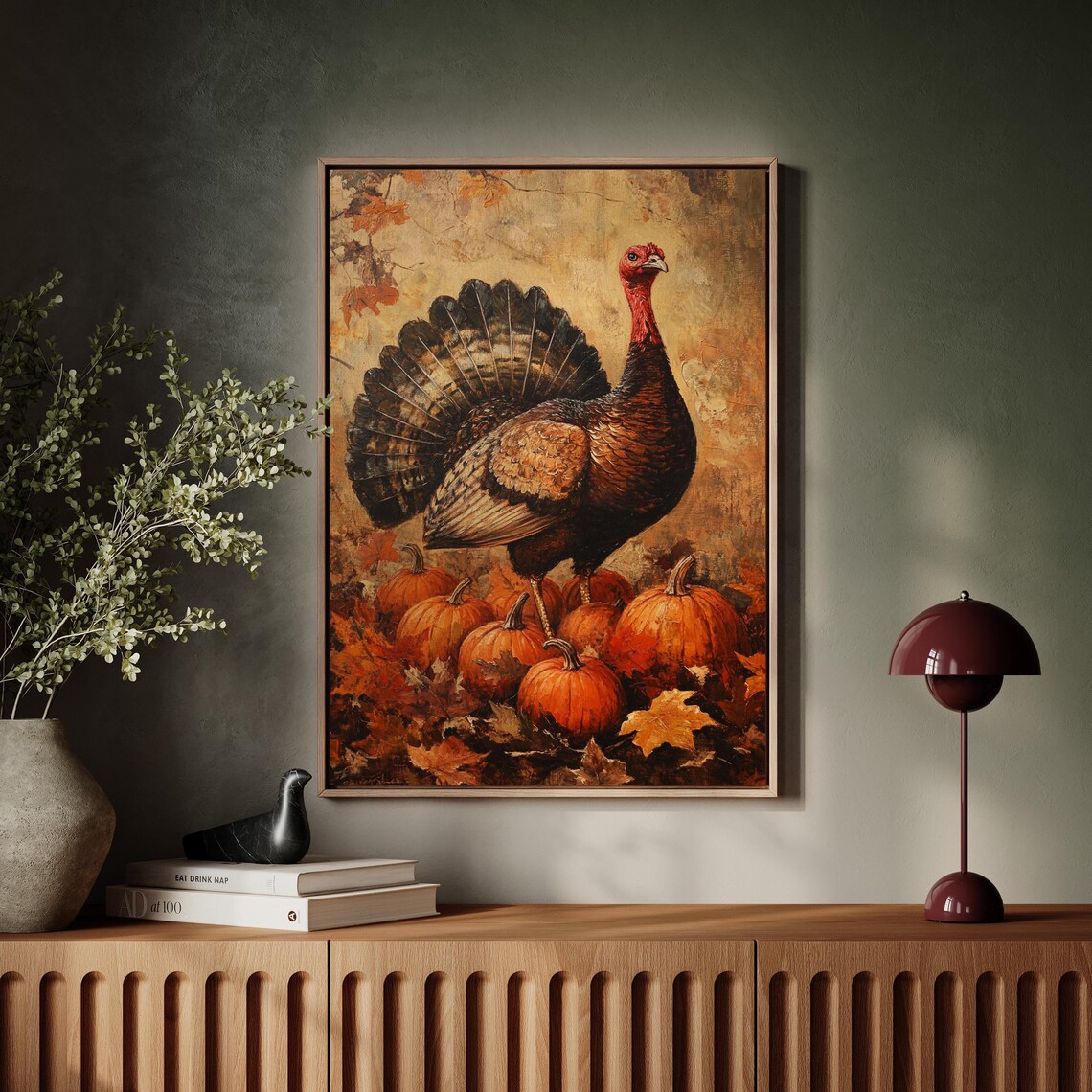 Autumn Turkey With Orange Pumpkins Thanksgiving Harvest Art Poster - Image 4