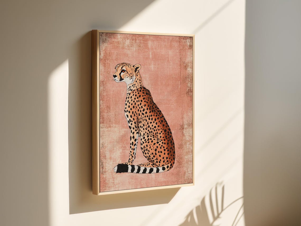 Graceful Cheetah Retro Wildlife Illustration Terracotta Poster - Image 5