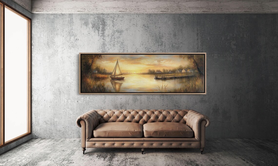 Serene Sunset Sailboat, Peaceful Lakeside Landscape - Image 4