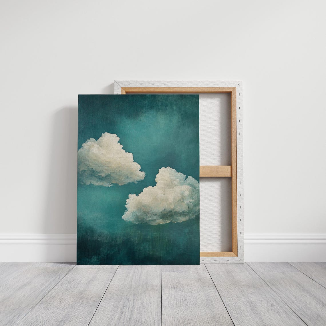 Minimalist Cloudscape Two White Clouds Deep Teal Sky Scene Poster - Image 3