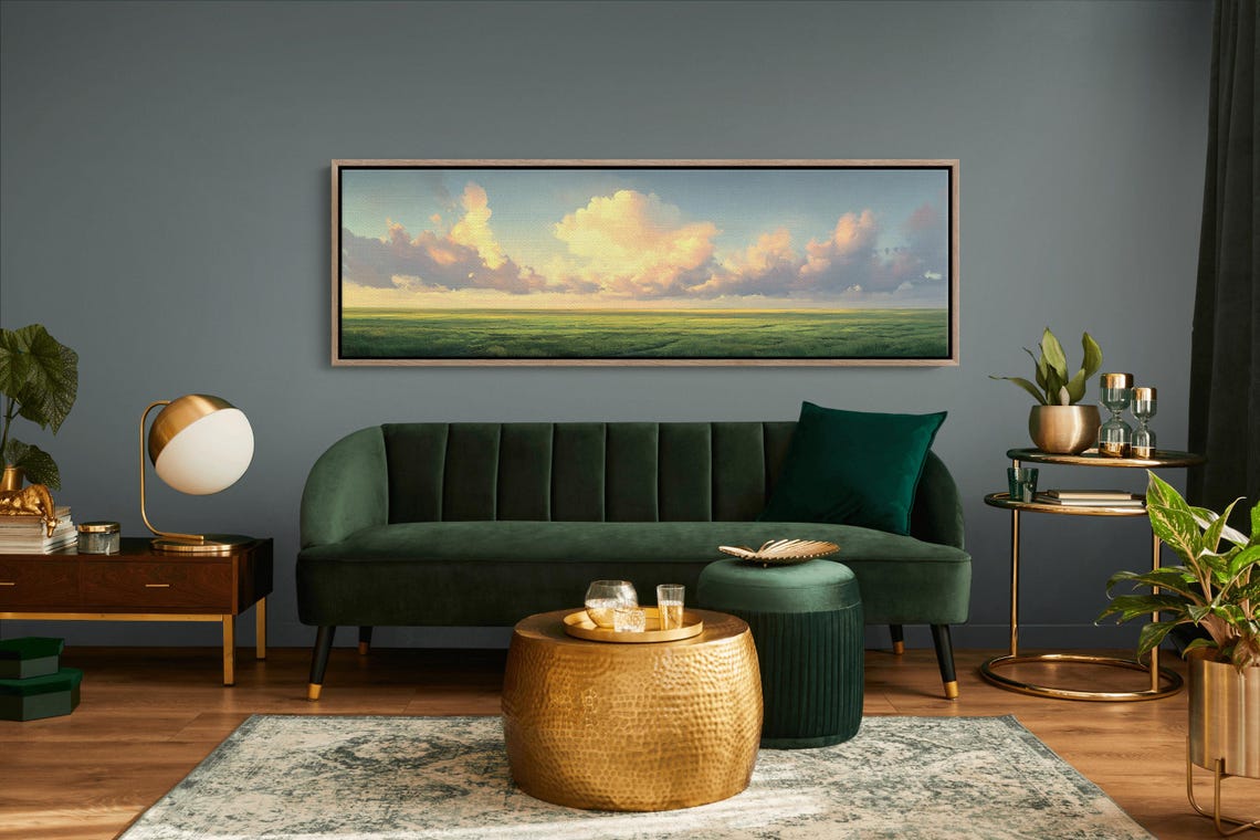 Expansive Cloudscape Green Fields Pastel Sunset Sky Serene Poster - Image 5