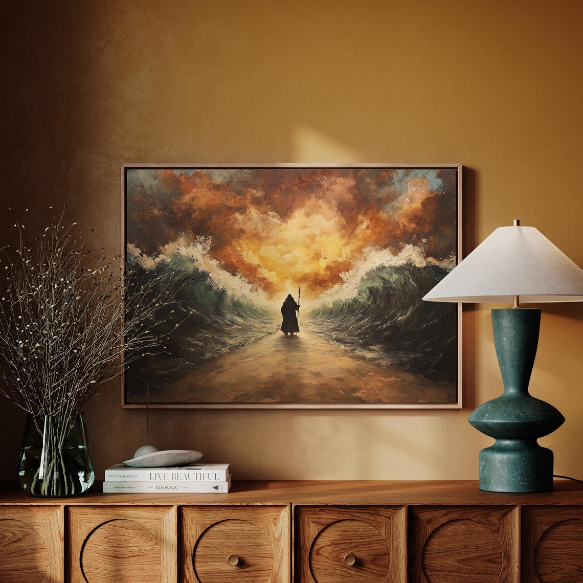 Moses Parting the Red Sea Walking Between Towering Waves Poster - Image 3