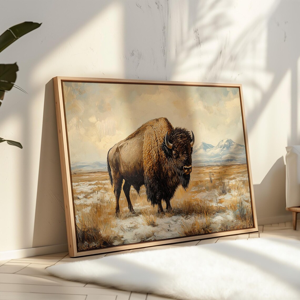 Majestic American Bison in Golden Prairie Oil Painting Wildlife Poster - Image 2
