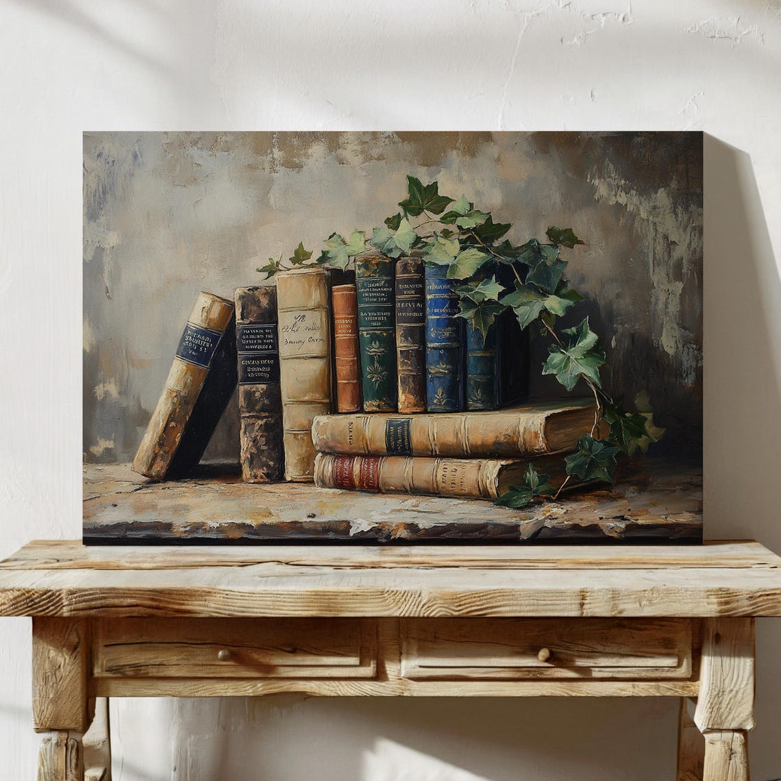 Antique Book Collection With Trailing Ivy Vintage Library Poster - Image 5