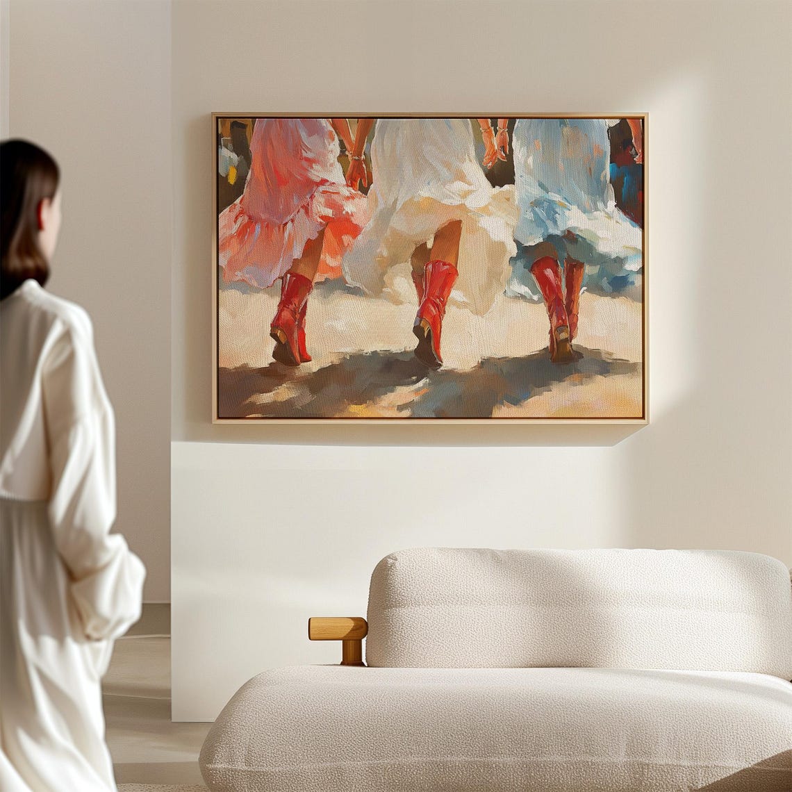 Country Dance Art Red Cowboy Boots Western Dress Painting Rustic Wall Decor For Farmhouse And Country Style Homes - Image 4