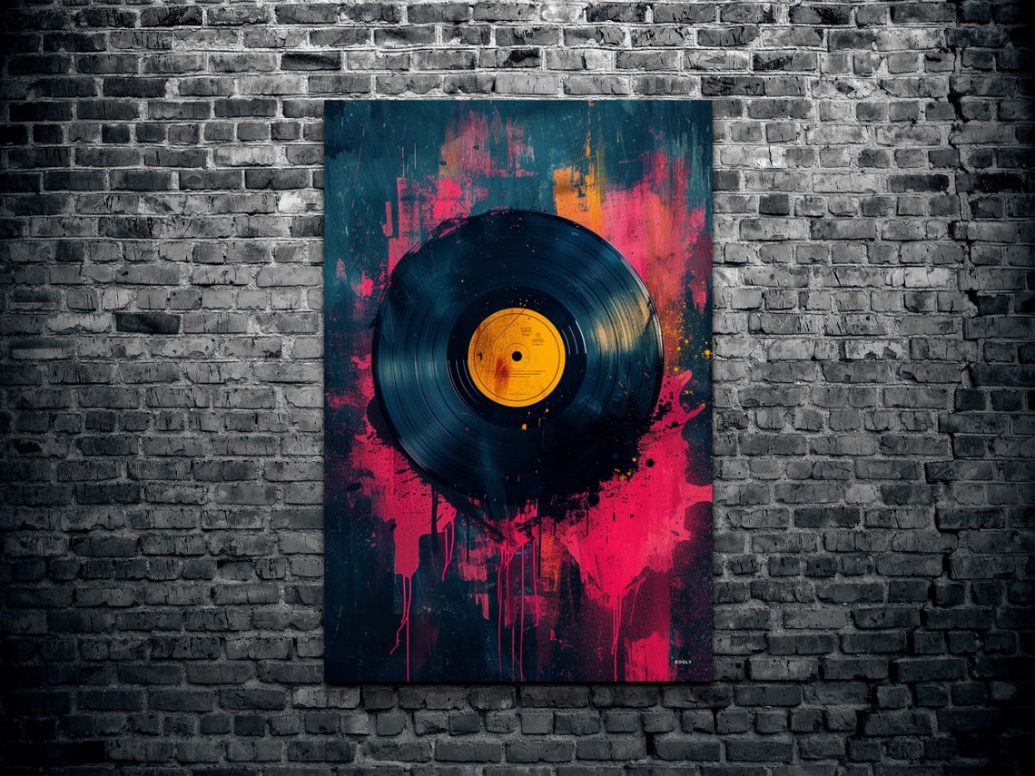 Vinyl Record Pop Art Dark Pink Blue Music Room Wall Decor Poster - Image 2