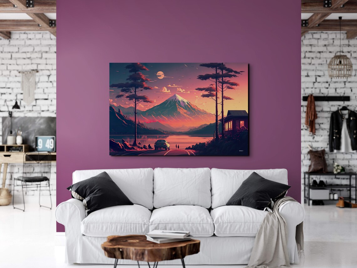 Lofi Scenery Orange Sunset Mountain Art Print - Image 6