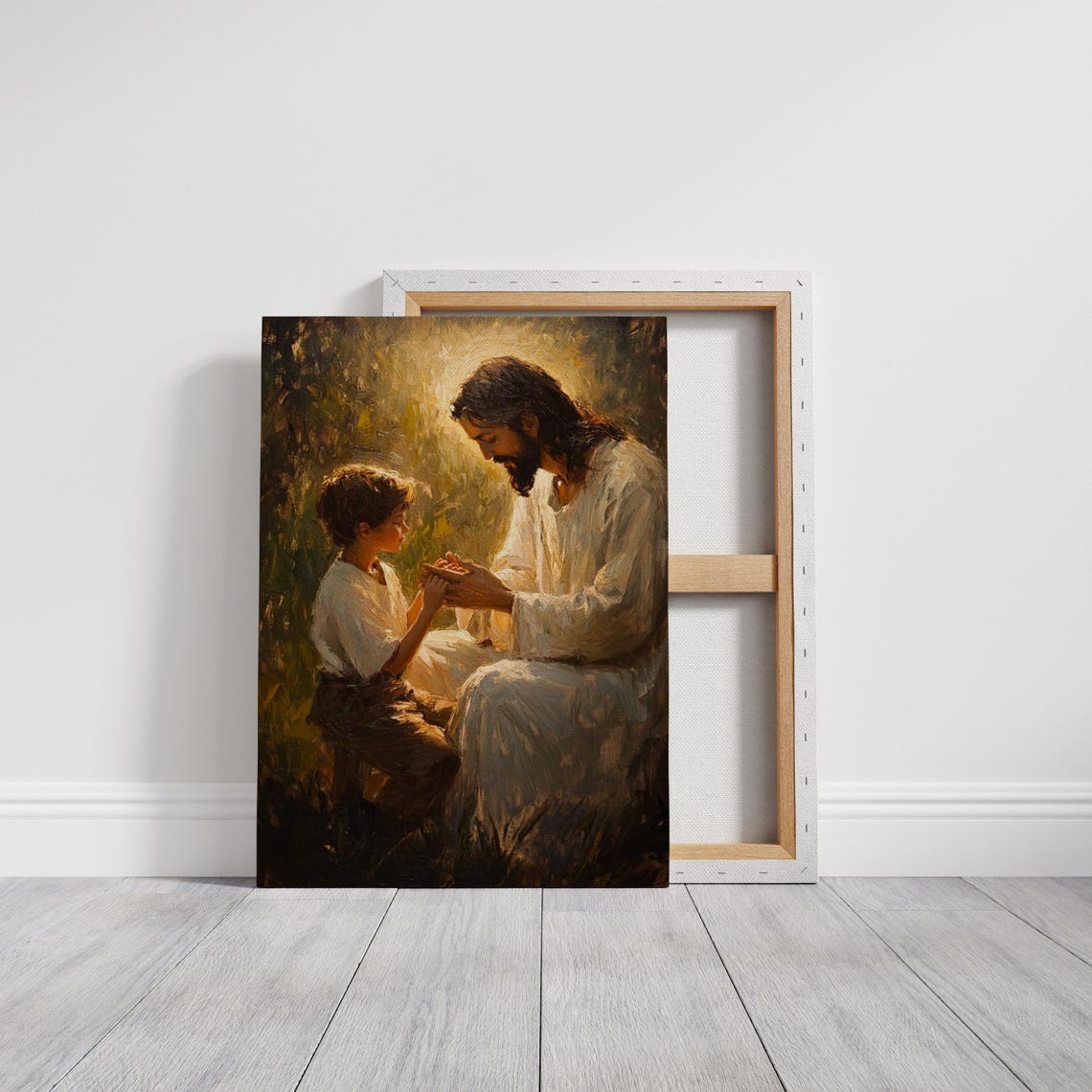 Jesus Blessing Young Boy Holding Hands Golden Light Scene Poster - Image 5