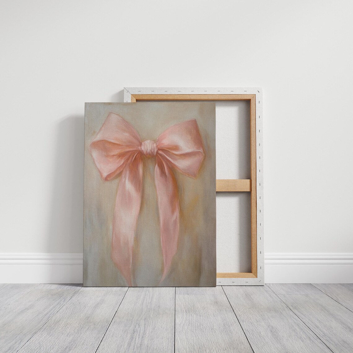 Soft Pink Satin Bow, Elegant Ribbon Artwork - Image 2