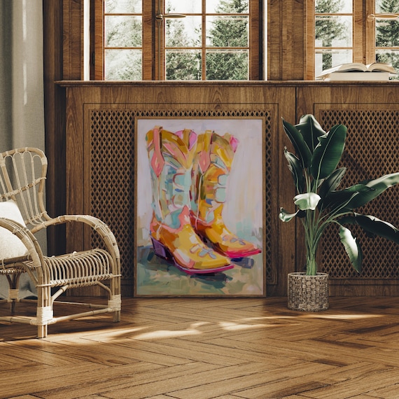 Colorful Cowboy Boots Abstract Western Modern Oil Painting Poster